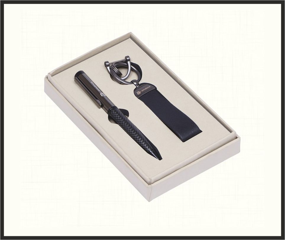 Gift Set - GS4530, Corporate Gifts, size Pen + Leather Keychain Set (Black)