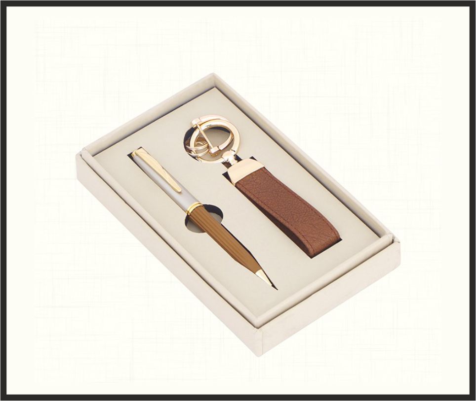 Gift Set - GS4531, Corporate Gifts, size Pen + Leather Keychain Set (Brown)