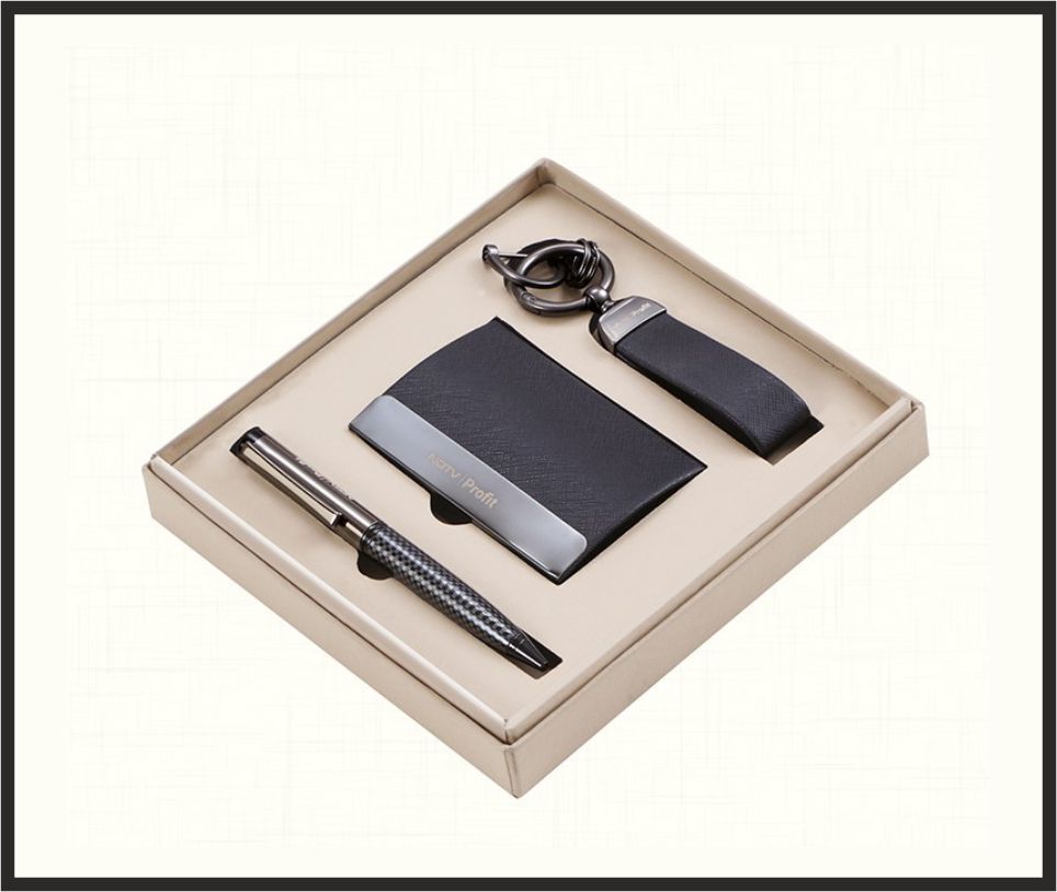 Gift Set - GS4556, Corporate Gifts, size Card Holder + Pen + Keychain (Black)