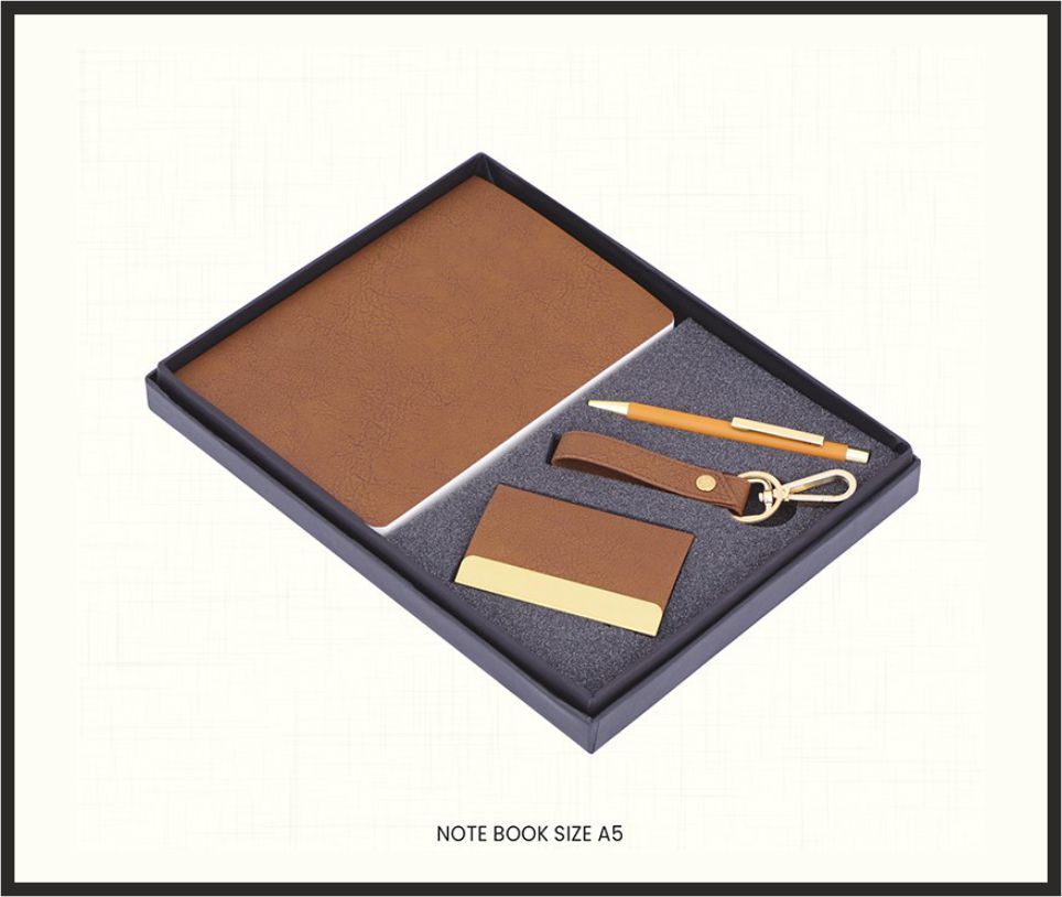 Gift Set - GS4566, Corporate Gifts, size Notebook A5 + Card Holder + Pen + Keychain (Brown)