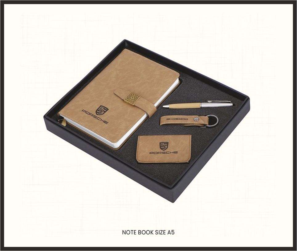 Gift Set - GS4569, Corporate Gifts, size Notebook A5 + Card Holder + Pen + Keychain (Tan)