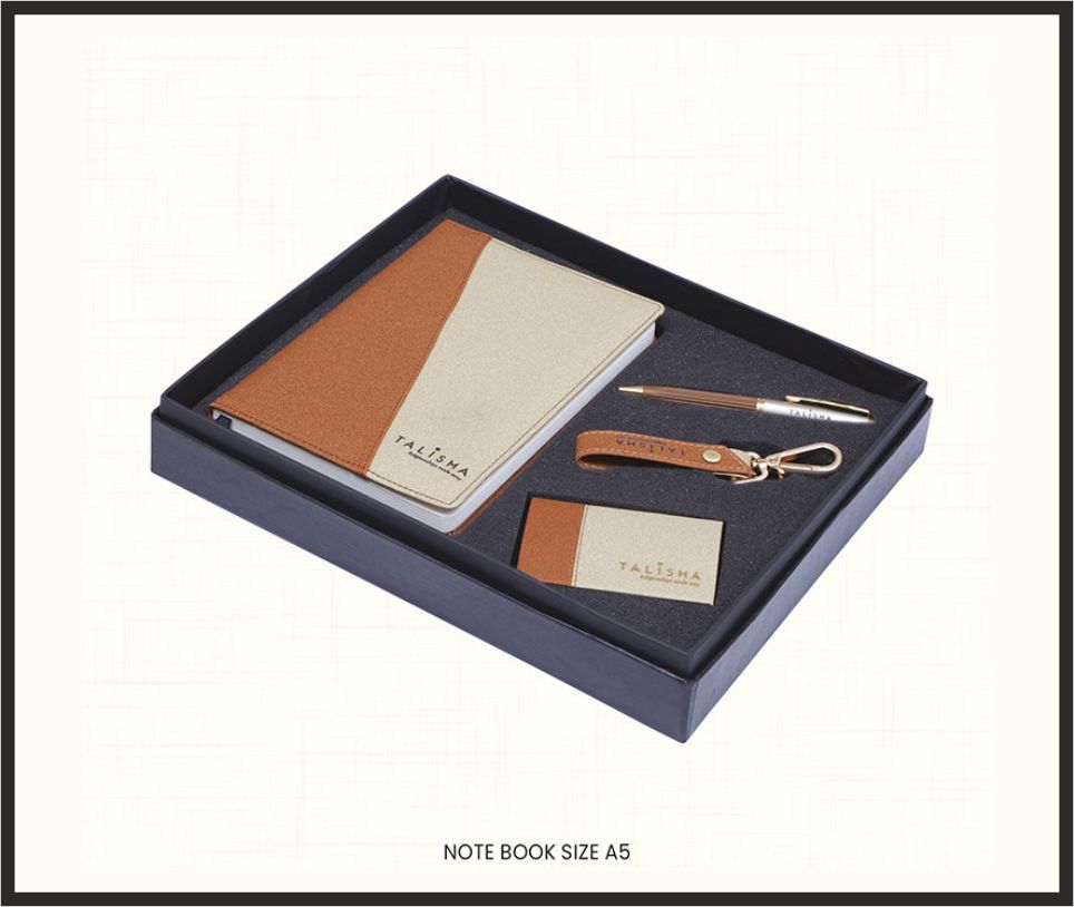 Gift Set - GS4570, Corporate Gifts, size Notebook A5 + Card Holder + Pen + Keychain (Beige)