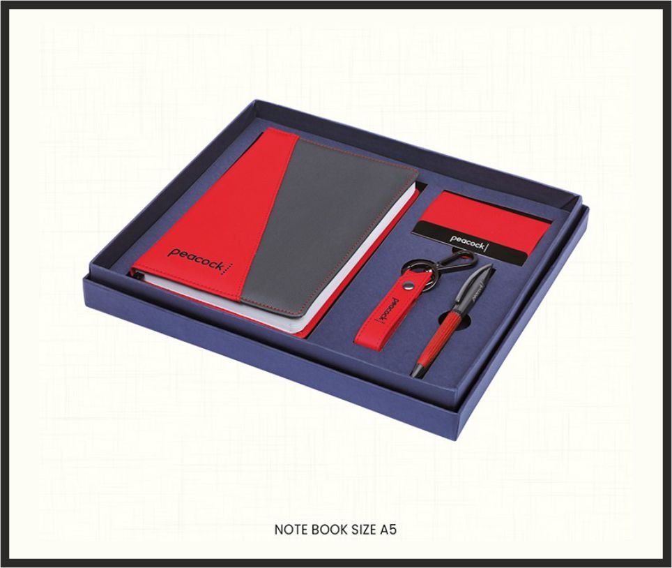 Gift Set - GS4571, Corporate Gifts, size Notebook A5 + Card Holder + Pen + Keychain (Red)