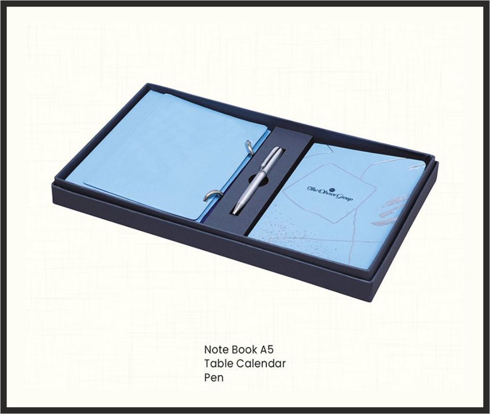 Gift Set - GS4582, Corporate Gifts, size Notebook A5 + Table Calendar + Pen (Blue)
