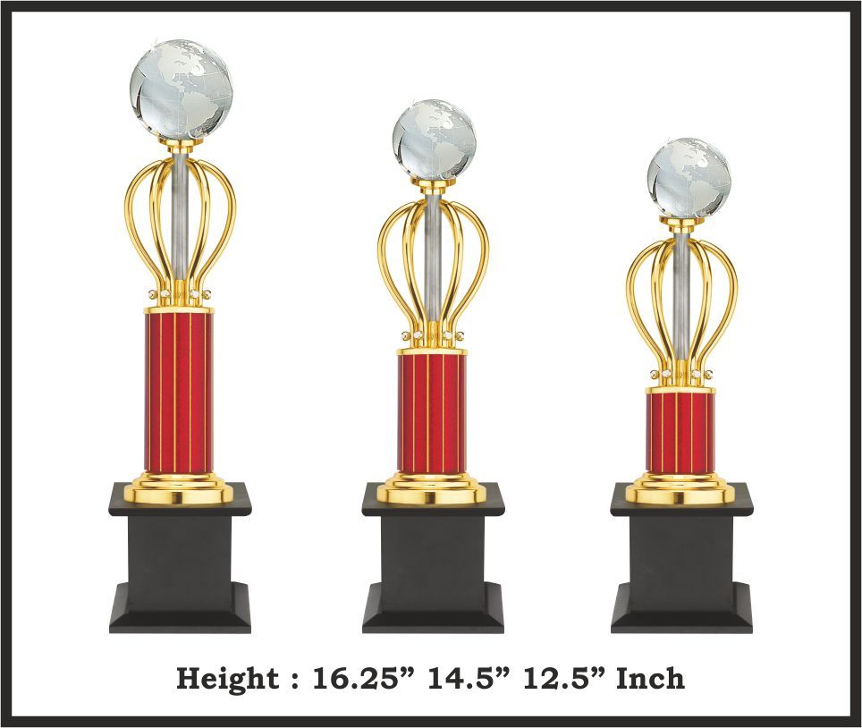TRO - M1101, Metal Trophy, size A 16.25" B 14.5" C 12.5" inch