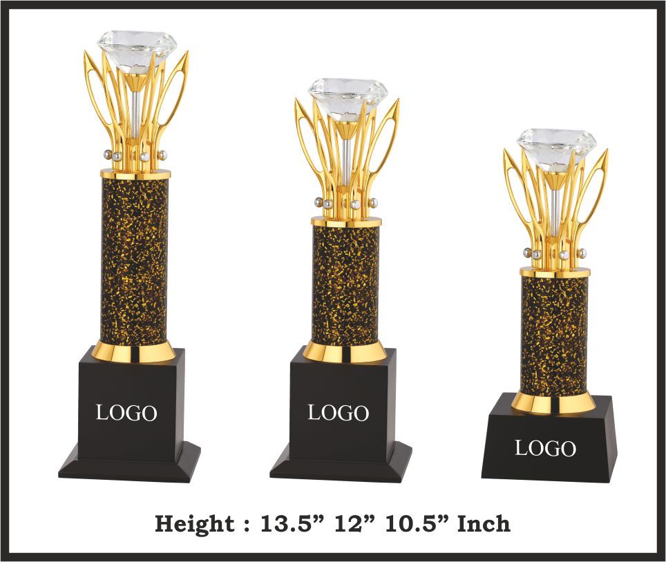 TRO - M654, Metal Trophy, size A 13.5" B 12" C 10.5" inch
