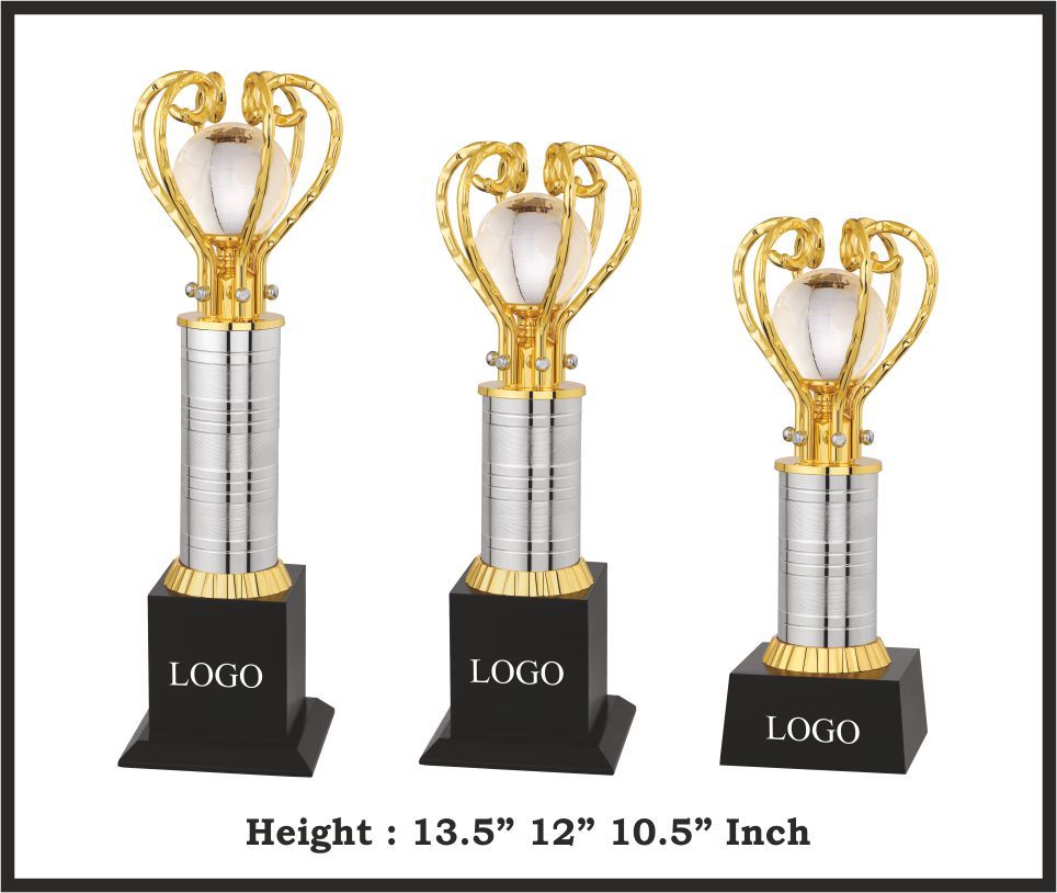 TRO - M689, Metal Trophy, size A 13.5" B 12" C 10.5" inch