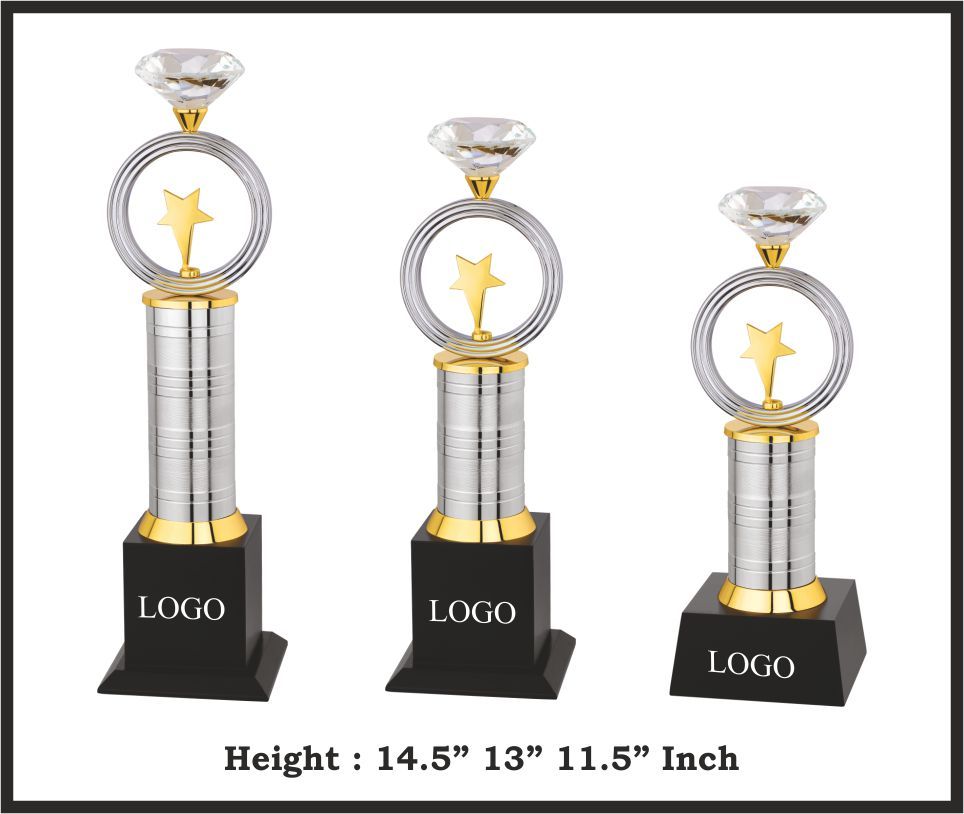 TRO - M697, Metal Trophy, size A 14.5" B 13" C 11.5" inch