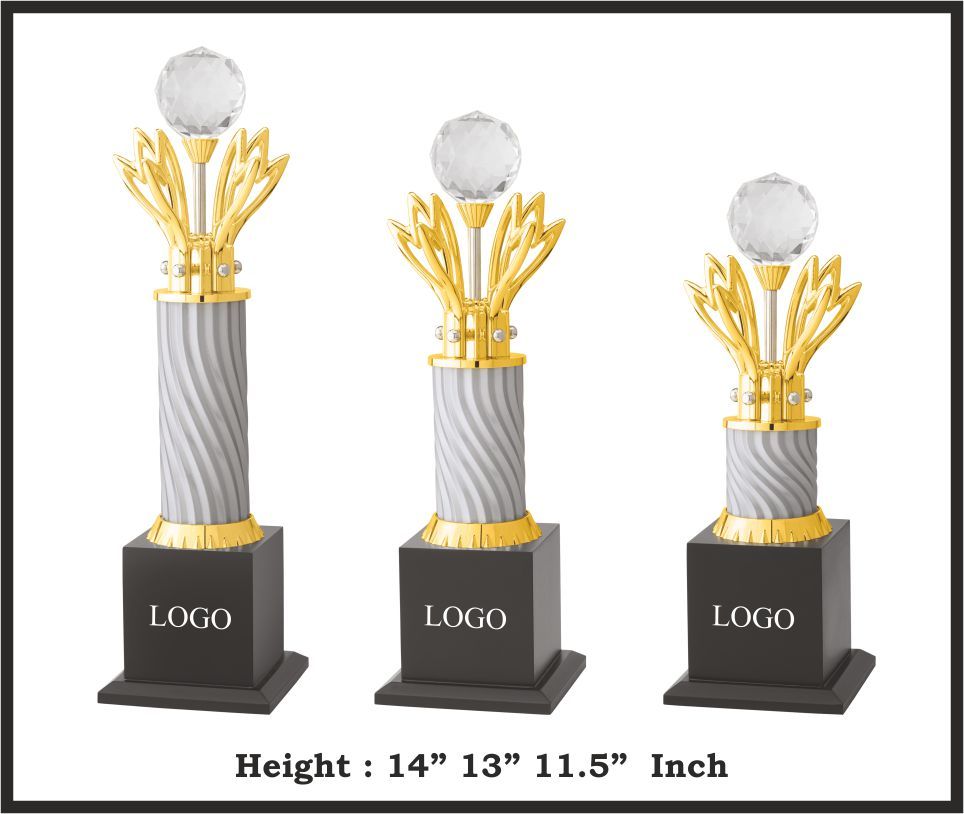 TRO - M767, Metal Trophy, size A 14" B 13" C 11.5" inch