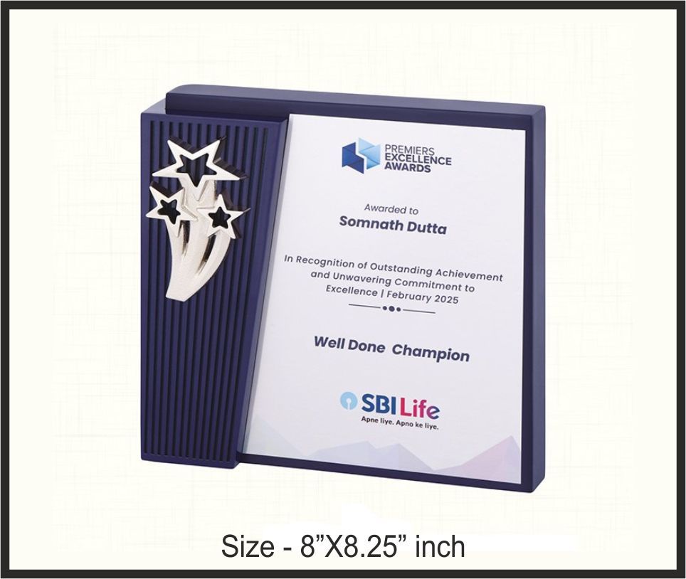 TRO - 3796, Wooden Trophy, size 8"x8.25" inch