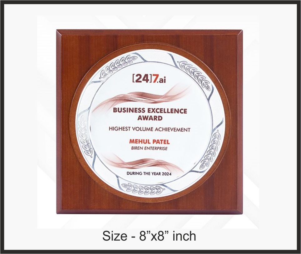 TRO - W12, Wooden Trophy, size 8"x8" inch