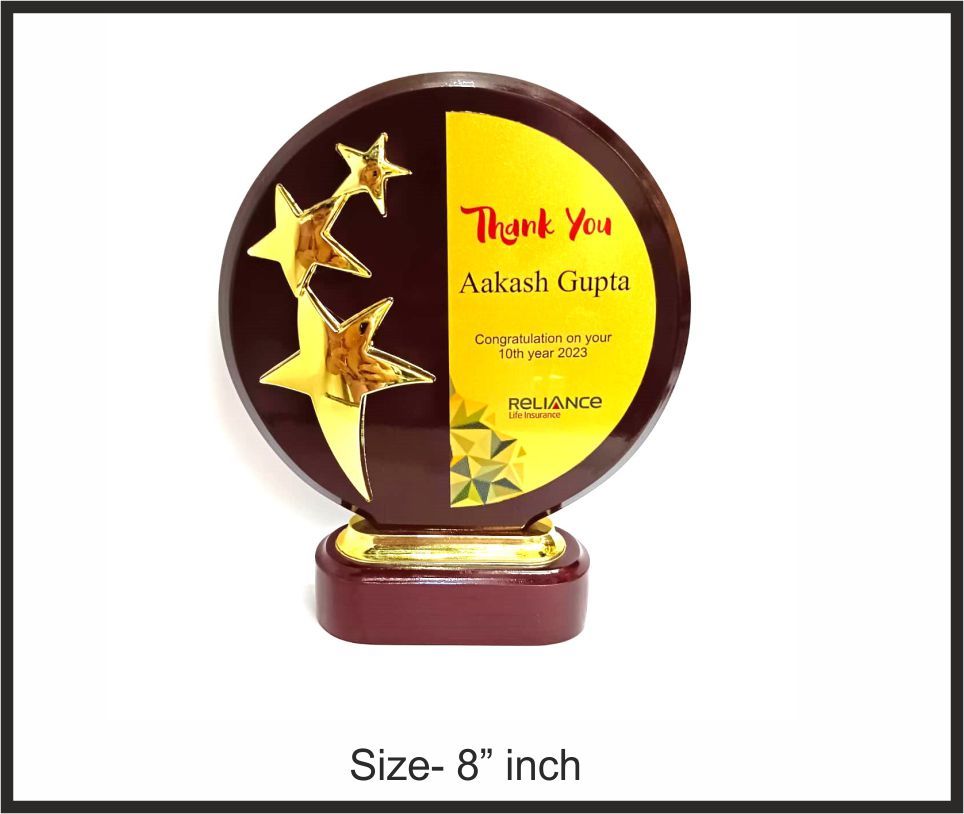 TRO - W3, Wooden Trophy, size 8" inch