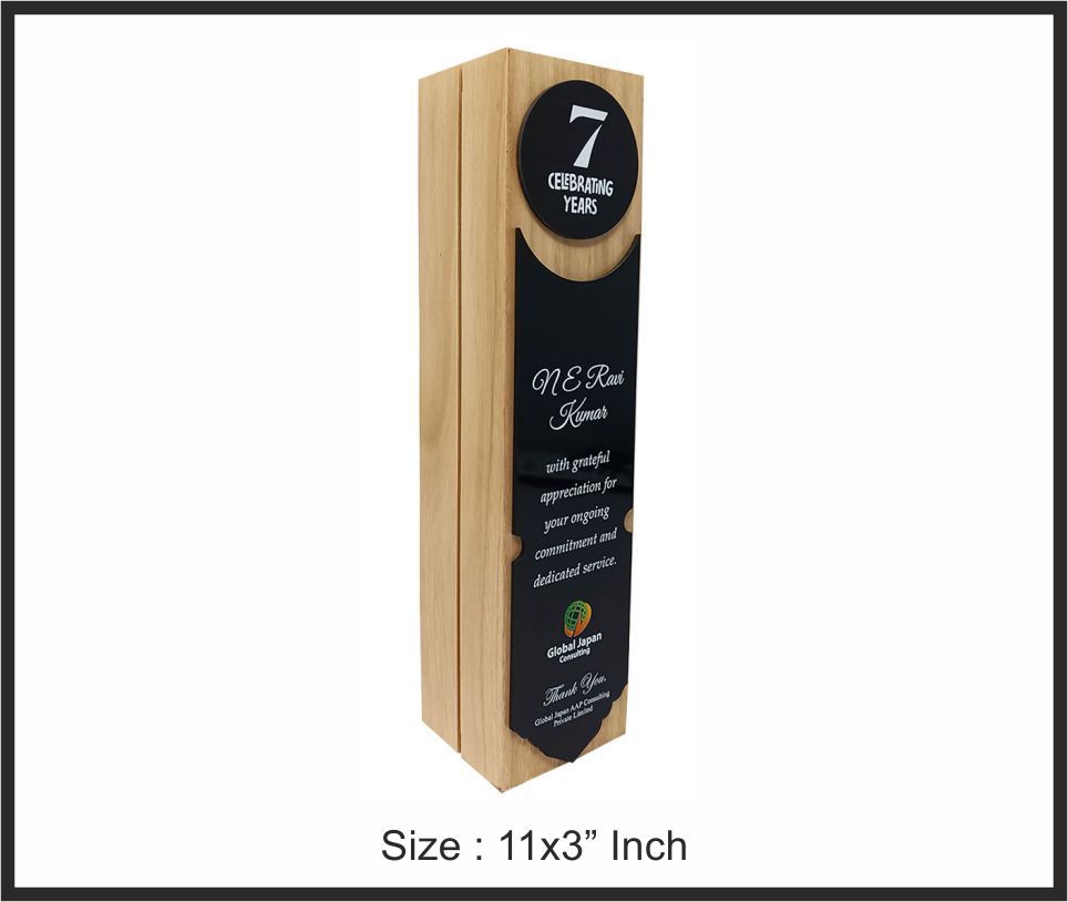 TRO - W52, Wooden Trophy, size 11"x3" inch