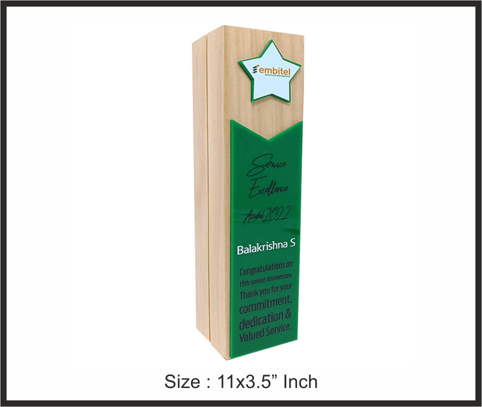 TRO - W55, Wooden Trophy, size 11"x3.5" inch