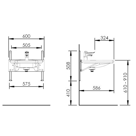 Maße - Manuell höhenverstellbarer Waschtisch - BASICLINE 403-03