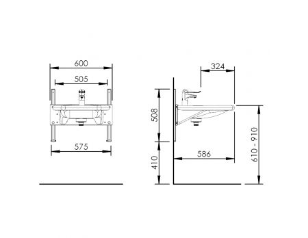 Maße - Manuell höhenverstellbarer Waschtisch - BASICLINE 403-03