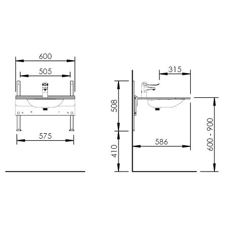 Dimensions - Manual height adjustable washbasin system - BASICLINE 403-15