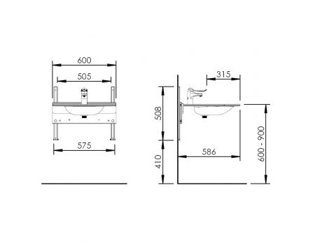 Dimensions - Manual height adjustable washbasin system - BASICLINE 403-15