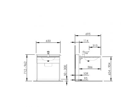 Dimensions - Electric height adjustable washbasin - BASICLINE 415-15