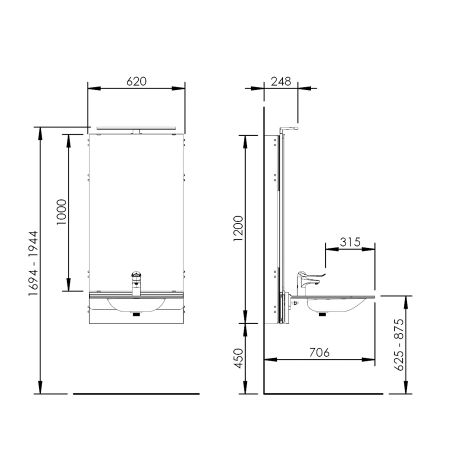 Dimensions - Elévateur de lavabo PMR - Basicline 433-15