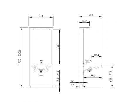 Dimensions - Elévateur de lavabo PMR - Designline 417-03