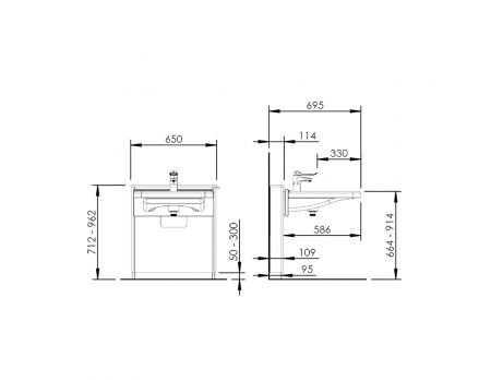 Dimensions - Electric height adjustable washbasin - BASICLINE 415-10