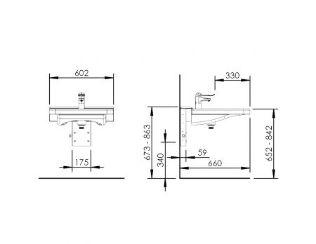 Dimensions - Elévateur de lavabo PMR Basicline 406-10: réglage par vérin à gaz