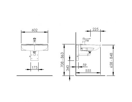 Dimensions - Elévateur de lavabo PMR Basicline 406-11 : réglage par vérin à gaz