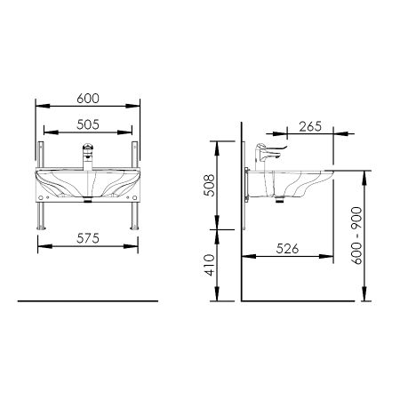 Dimensions - Manual height adjustable washbasin system - BASICLINE 403-01