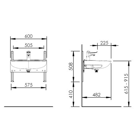 Måttuppgifter - Manuellt höj- och sänkbart tvättställ Basicline 403-11