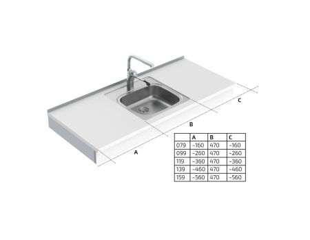 Måttuppgifter - Väggmonterad Motordriven Höjdjusterbar Diskbänksmodul 6300-ES11