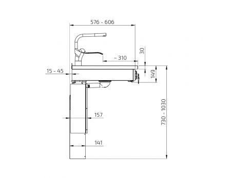 Dimensions - Wall Mounted Motorised Height Adjustable Sink Module 6300-ES11