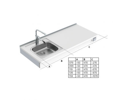 Dimensions - Wall Mounted Motorised Sink Module 6300-ES11 - Left