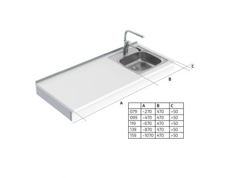 Dimensions - Wall Mounted Motorised Sink Module 6300-ES11 - Left