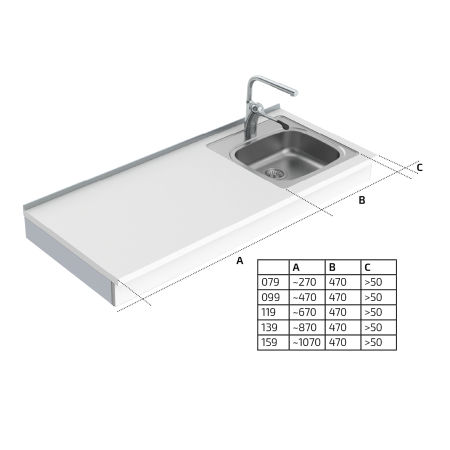 Dimensions - Wall Mounted Motorised Height Adjustable Sink Module 6300-ES11