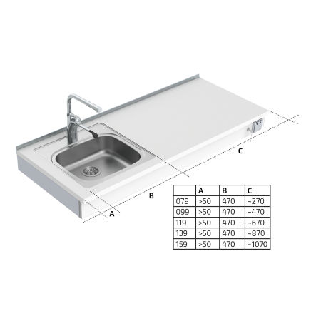 Dimensions - Wall Mounted Cranked Height Adjustable Sink Module 6350-ES11