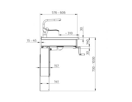 Dimensions - Wall Mounted Cranked Height Adjustable Sink Module 6350-ES11