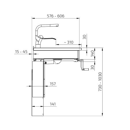 Maße - Wandhängendes manuell verstellbares Spülenmodul 6350-ES11