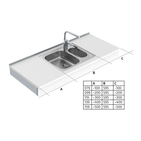 Dimensions - Wall Mounted Motorised Height Adjustable Sink Module 6300-ES20