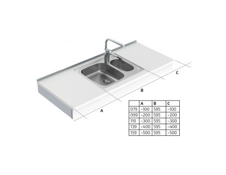 Dimensions - Wall Mounted Motorised Height Adjustable Sink Module 6300-ES20