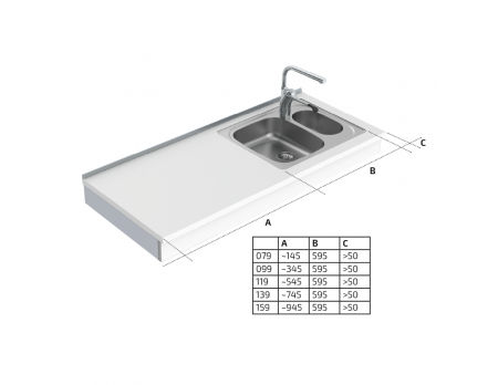 Dimensions - Wall Mounted Motorised Height Adjustable Sink Module 6300-ES20