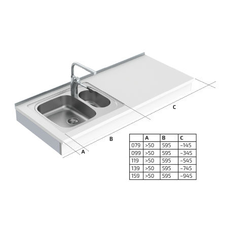 Dimensions - Wall Mounted Cranked Height Adjustable Sink Module 6350-ES20