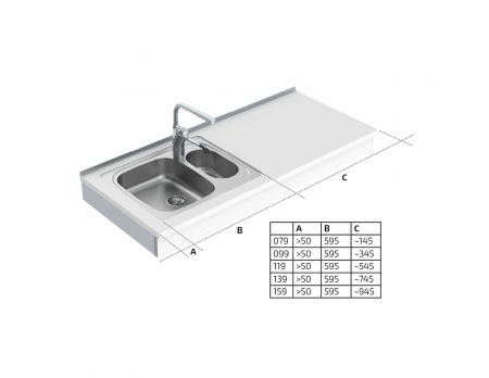 Maße - Wandhängendes manuell verstellbares Spülenmodul 6350-ES20