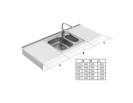Dimensions - Wall Mounted Cranked Height Adjustable Sink Module 6350-ES20