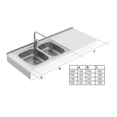 Dimensions - Wall Mounted Motorised Sink Module 6300-ES30 - Left