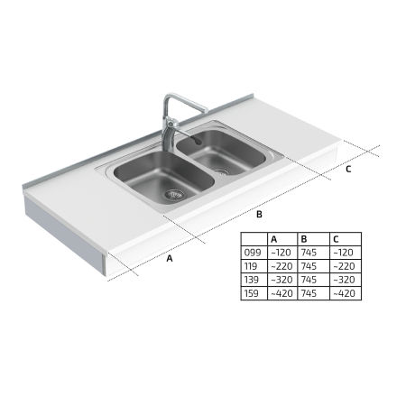 Dimensions - Wall Mounted Motorised Height Adjustable Sink Module 6300-ES30