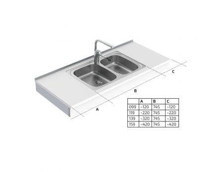Dimensions - Wall Mounted Motorised Sink Module 6300-ES30 - Left