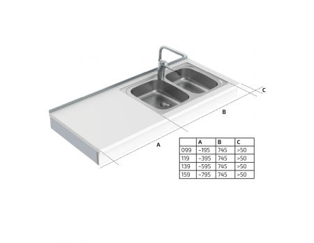Dimensions - Wall Mounted Motorised Sink Module 6300-ES30 - Left