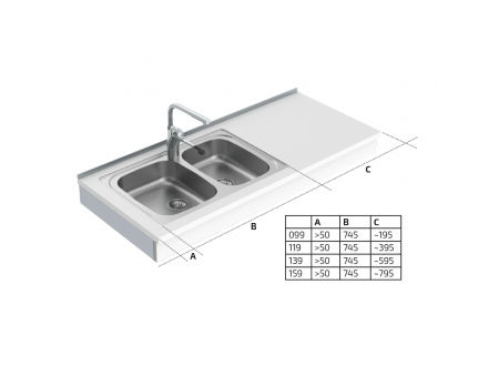 Maße - Wandhängendes manuell verstellbares Spülenmodul 6350-ES30