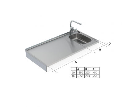Dimensions - Wall Mounted Motorised Sink Module Mini 6300-ESF - Left